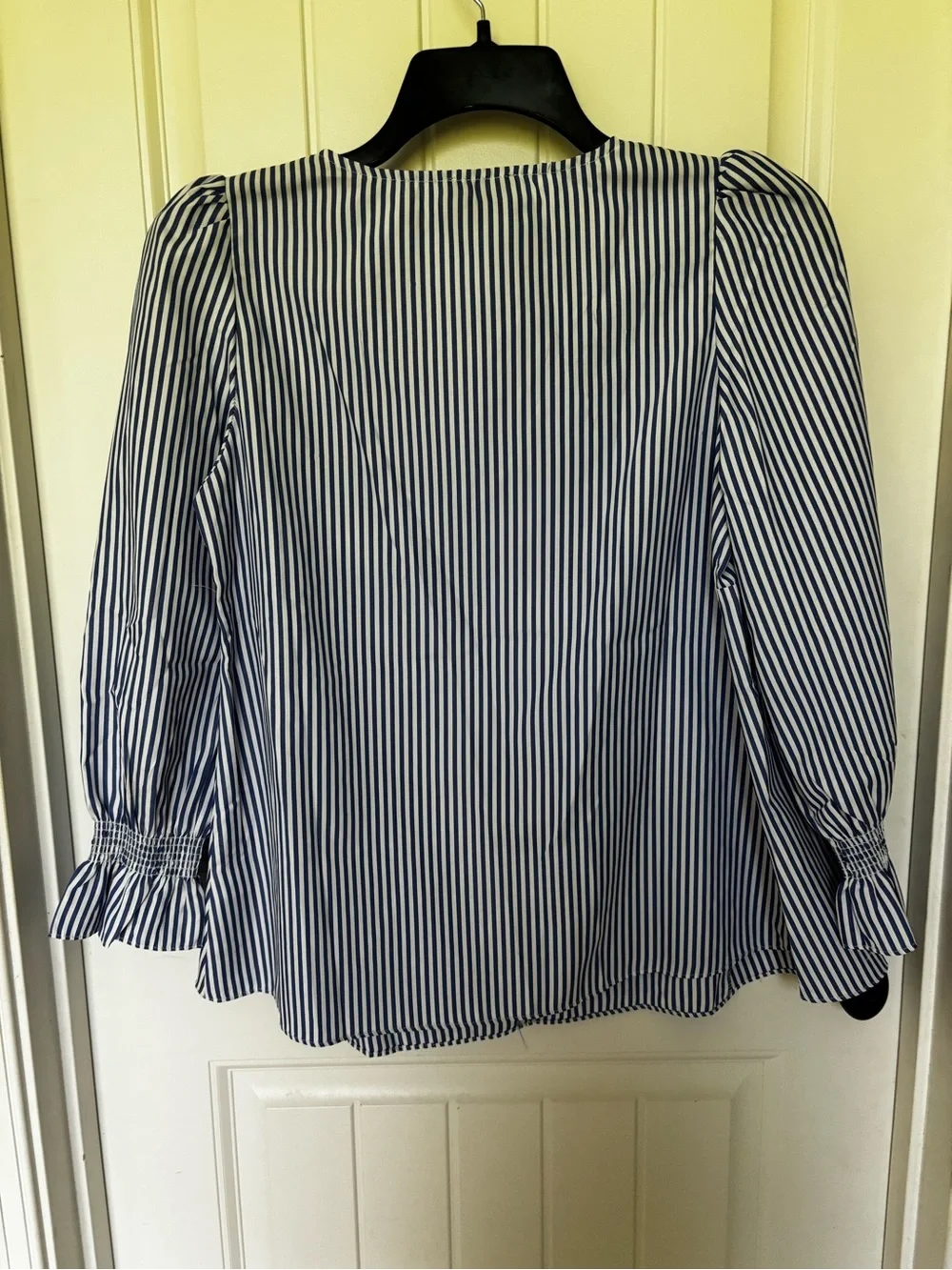 Tuckernuck Blue & White Striped V-Neck Puff Sleeve Blouse